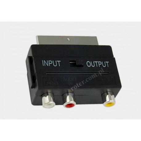 Adapter wtyk SCART / 3*gniazdo RCA z przełącznikiem