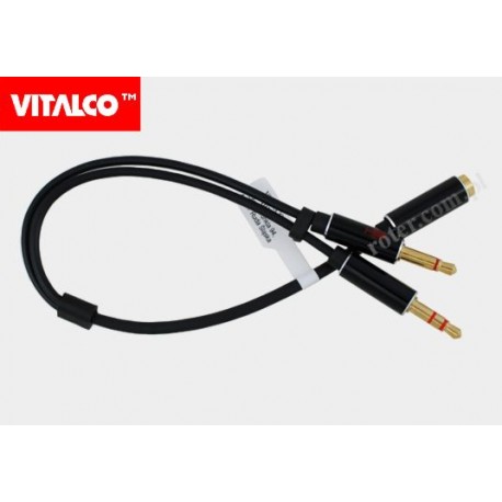 Adapter gniazdo 3,5 4-pol-(wtyk 3,5 stereo+wtyk 3,5 mono) slim przewód Vitalco