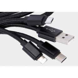 Przyłącze USB uniwersalne do smartfonów czarne 1m 2,1A czarne nylonowe